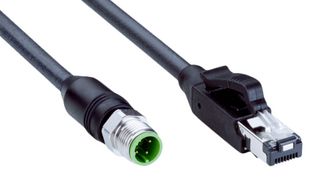SICK YM2D24-100PN4MRJA4 Sensor Cable, 4 Position/8 Position, D Coded, Black, M12 Plug, RJ45 Plug, 10 m, 32.8 ft