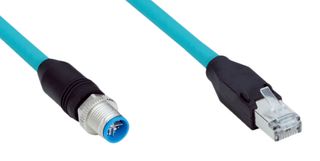 SICK YM2X18-100EG2MRJA8 Sensor Cable, X Coded, Turquoise, M12 Plug, RJ45 Plug, 8 Positions, 10 m, 32.8 ft