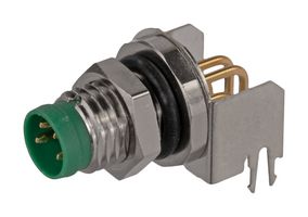 STEWART CONNECTOR SS-12800-004 Sensor Connector, M8, Male, 4 Positions, PCB Pin, Right Angle Panel Mount