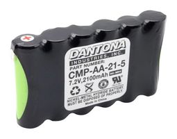 DANTONA INDUSTRIES CMP-AA-21-5 Rechargeable Battery, 7.2 V, Nickel Metal Hydride, 2.1 Ah, AA, Solder Tab, 1
