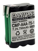 DANTONA INDUSTRIES CMP-AAA-75-10 Rechargeable Battery, 4.8 V, Nickel Metal Hydride, 750 mAh, AAA, Solder Tab, 1