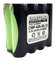 DANTONA INDUSTRIES CMP-43A-36-12 Rechargeable Battery, 9.6 V, Nickel Metal Hydride, 3.6 Ah, 4/3A, Solder Tab, 1