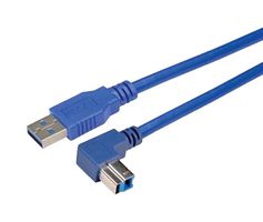 L-COM CA3A-90UB-2M USB Cable, Type A Plug to 90° Type B Plug, 2 m, 6.6 ft, USB 3.0, Blue