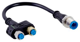 SICK SYL-8204-G0M11-X2 Y-Splitter, A-Coded, 1x 4-Pin M12 Male Connector, 2x 4-Pin M8 Female Connector, 4.33 "