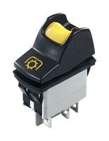 APEM KL363DKXA125N01605 Rocker Switch, On-On, SPDT, Non Illuminated, Panel Mount, Black, Yellow, KL Series