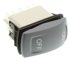APEM KR47DAKEFG24N01XX02 Rocker Switch, (On)-Off-(On), DPDT, Illuminated, Panel Mount, Gray, KR Series