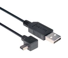 L-COM CAA-90LMB5-3M USB Cable, Type A Plug to 90° Mini Type B Plug, 3 m, 9.8 ft, USB 2.0, Black
