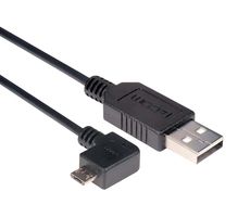 L-COM CAA-90RMICB-05M USB Cable, Type A Plug to 90° Micro Type B Plug, 500 mm, 19.7 ", USB 2.0, Black