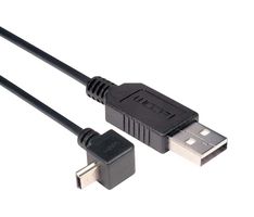 L-COM CAA-90UMB5-1M USB Cable, Type A Plug to 90° Mini Type B Plug, 1 m, 3.3 ft, USB 2.0, Black