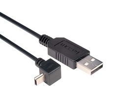 L-COM CAA-90UMB5-5M USB Cable, Type A Plug to 90° Mini Type B Plug, 5 m, 16.4 ft, USB 2.0, Black