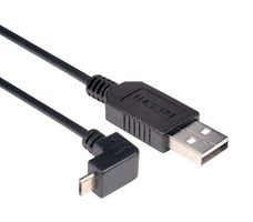 L-COM CAA-90UMICB-05M USB Cable, Type A Plug to 90° Micro Type B Plug, 500 mm, 19.7 ", USB 2.0, Black