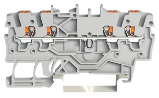WAGO 2201-1401 DIN Rail Mount Terminal Block, 4 Positions, 22 AWG, 14 AWG, 1.5 mm², Push In, 18 A
