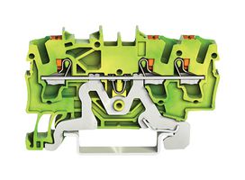 WAGO 2202-1307 DIN Rail Mount Terminal Block, Ground, 3 Positions, 22 AWG, 12 AWG, 2.5 mm², Clamp, 24 A