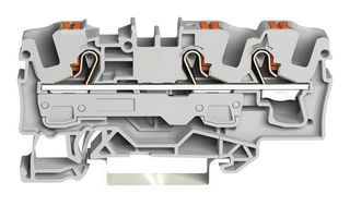 WAGO 2206-1301 DIN Rail Mount Terminal Block, 3 Positions, 20 AWG, 8 AWG, 6 mm², Push In, 41 A