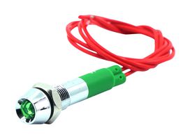 MALLORY FL1M-6CW-1-G3V LED Panel Mount Indicator, Wire Lead Terminals, Green, 3 V, 6 mm, 20 mA, 10 cd, IP65