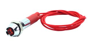 MALLORY FL1M-6CW-1-R12V LED Panel Mount Indicator, Wire Lead Terminals, Red, 12 V, 6 mm, 20 mA, 1.5 cd, IP65