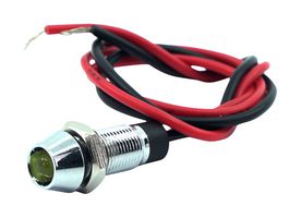 MALLORY FL1M-6CW-4-Y12V LED Panel Mount Indicator, Wire Lead Terminals, Yellow, 12 V, 6 mm, 20 mA, 1.5 cd, IP65