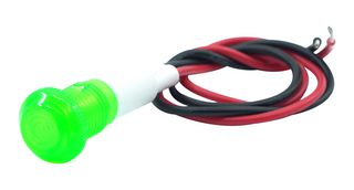 MALLORY FL1P-10NW-2-G24V LED Panel Mount Indicator, Wire Lead Terminals, Green, 24 V, 10 mm, 20 mA, 10 cd, IP50