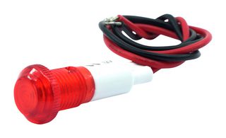 MALLORY FL1P-10NW-2-R24V LED Panel Mount Indicator, Wire Lead Terminals, Red, 24 V, 10 mm, 20 mA, 1.5 cd, IP50