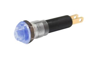 MALLORY FL1P-8NJ-2-B24V LED Panel Mount Indicator, Quick Connect Terminals, Blue, 24 V, 8 mm, 20 mA, 3 cd, IP50