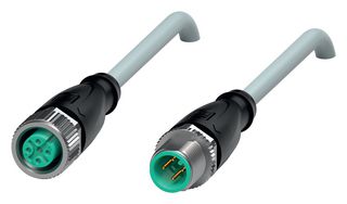 PEPPERL+FUCHS PA V1-G-0,6M-PUR-V1-G Sensor Cable, A Coded, Gray, M12 Receptacle, M12 Plug, 4 Positions, 600 mm, 23.6 "
