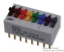 ERG COMPONENTS SDS-8-014 DIP / SIP Switch, Slide, 8 Circuits, Slide, Through Hole, SPST, 100 V, 1 A