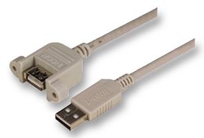 L-COM UPMAA-2M USB Cable, Type A Plug to Type A Receptacle, 2 m, 6.6 ft, USB 2.0, Gray