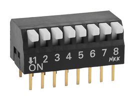NKK SWITCHES JS0308PP4 DIP / SIP Switch, Ultra Miniature, 8 Circuits, Piano Key, Through Hole, SPST, 24 V, 25 mA