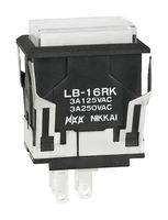 NKK SWITCHES LB16RKW01-6B-JB Pushbutton Switch, Sealed, LB Series, SPDT, On-On, Rectangular, Transparent