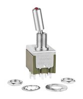 NKK SWITCHES M2122LCW01 Toggle Switch, Red LED, On-None-On, DPDT, Illuminated, M2100 Series, Panel Mount, 6 A