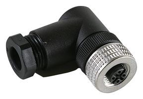 HIRSCHMANN ELWIKA 4012 PG 7 BLACK* Sensor Connector, E Series, M12, Receptacle, 4 Contacts, Screw Socket, Right Angle Cable Mount