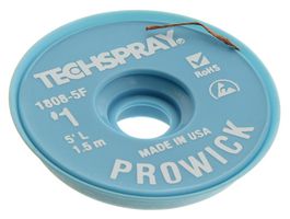TECHSPRAY 1808-5F Trenza para Desoldar, Pro Wick®, Blanco #1, Carrete Disipador de Estática, Cobre, 0.04" x 5 ft