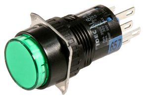 IDEC AL6M-M14P-G Industrial Pushbutton Switch, A6 Series, 16 mm, SPDT, Momentary, Round, Green