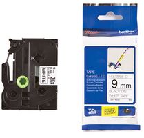 BROTHER TZEFX221 Label Printer Tape, TZe, Adhesive-Laminated, Black on White, 26.24 ft x 0.35 ", Polyester Film