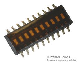 E-SWITCH KAN1110RT DIP / SIP Switch, Half Pitch, 10 Circuits, Recessed, Surface Mount, SPST-NO, 24 V, 25 mA