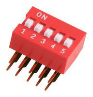 E-SWITCH KAS2105E DIP / SIP Switch, 5 Circuits, Slide, Through Hole, Right Angle, SPST-NO, 24 V, 25 mA