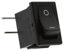 E-SWITCH R1966ABLKBLKGR Rocker Switch, On-Off, SPST, Non Illuminated, Panel, Snap-In, Black, R1966 Series