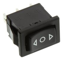 E-SWITCH R1966DBLKBLKHF Rocker Switch, On-Off-On, SPDT, Non Illuminated, Panel, Snap-In, Black, R1966 Series