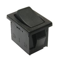 E-SWITCH R1966FBLKBLKES Rocker Switch, Off-(On), SPST, Non Illuminated, Panel, Snap-In, Black, R1966 Series
