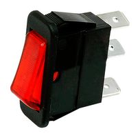 E-SWITCH R4JBLKRILEF3 Rocker Switch, Faston Tab, On-Off, SPST, Illuminated, Panel, Snap-In, Red, R4 Series