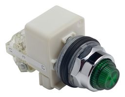 SCHNEIDER ELECTRIC 9001KT38LGG31 LED Panel Mount Indicator, Push-to-Test, Screw Clamp Terminals, Green, 120 V, 30 mm