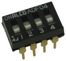 ALCOSWITCH - TE CONNECTIVITY ADF0404 DIP / SIP Switch, Flush Slide, 4 Circuits, Slide, Through Hole, SPST, 24 V, 100 mA