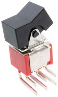 E-SWITCH 300DP1J1BLKM6QE Rocker Switch, On-None-On, DPDT, Non Illuminated, Through Hole, Right Angle, Black, 300 Series