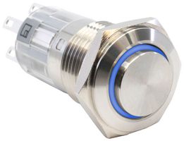 E-SWITCH PV16H2B0SS-343 Vandal Resistant Switch, Ring Illuminated/6 V LED24, PV16 Series, 16 mm, SPDT, On-(On)