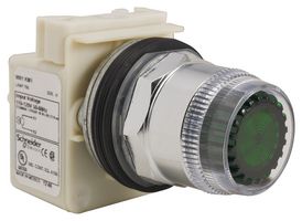 SCHNEIDER ELECTRIC 9001K1L1GH13 Industrial Pushbutton Switch, Harmony 9001K Series, 30 mm, SPDT, Momentary, Round, Green