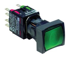 SCHNEIDER ELECTRIC XB6CW3B5B Botón Pulsador Industrial, Serie XB6, 16 mm, SPST-NO, SPST-NC, Momentáneo, Cuadrada, Verde
