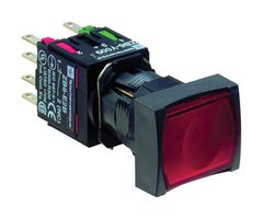 SCHNEIDER ELECTRIC XB6DW4B5B Botón Pulsador Industrial, Serie XB6, 16 mm, SPST-NO, SPST-NC, Momentáneo, Rectangular, Rojo
