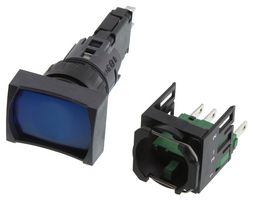SCHNEIDER ELECTRIC XB6DF6B1B Botón Pulsador Industrial, Harmony XB6 Series, 16 mm, SPST-NO, Latch, Rectangular Al ras, Azul