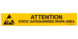 DESCO 06753 Safety Sign, Stick Adhesive, ESD Warning, Attention Static-Safeguarded Work Area, Plastic, 1 ", 6 "