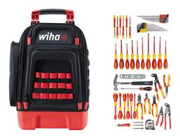 WIHA 91872 Electrician Tool Kit, 59 Pieces of Auto Grip Pliers, Diagonal/Cable Cutters, Nut Driver, Tape